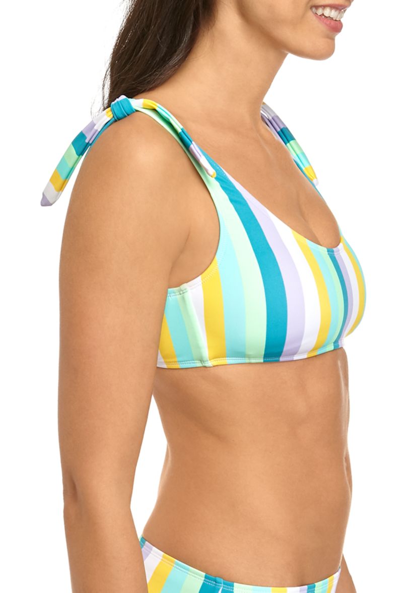 Stripe It Up Shoulder Tie Crop Bikini Swim Top