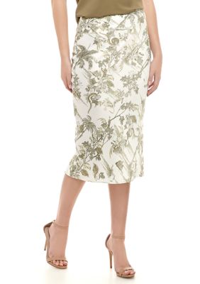 THE LIMITED Women's Satin Printed Midi Skirt | belk