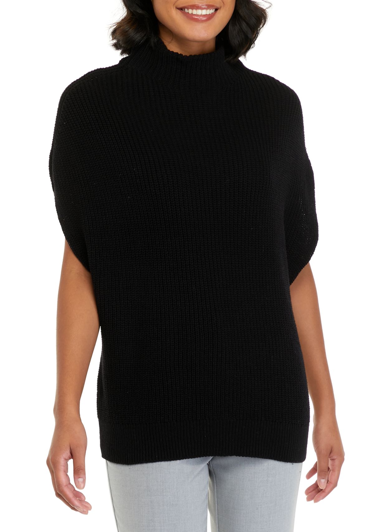 Womens Mock Neck Ribbed Sweater Vest