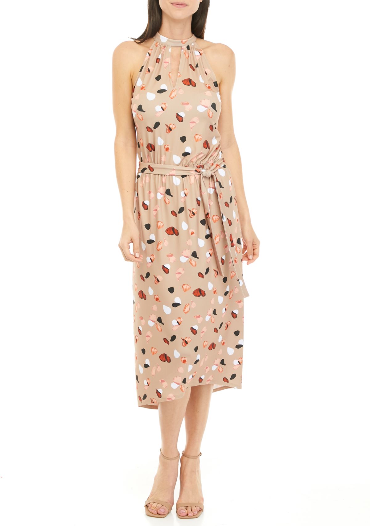 Womens Halter Neck Petal Print Midi Dress