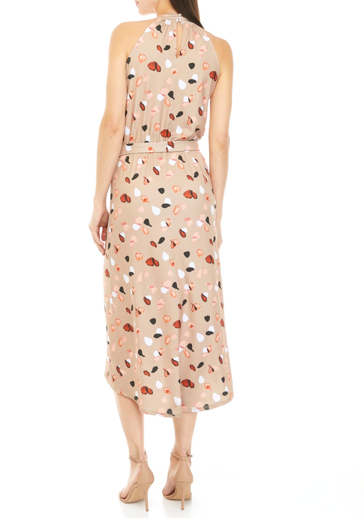 Womens Halter Neck Petal Print Midi Dress
