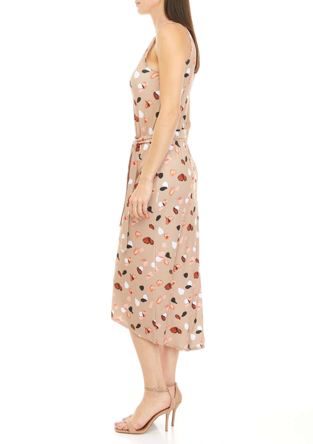 Womens Halter Neck Petal Print Midi Dress