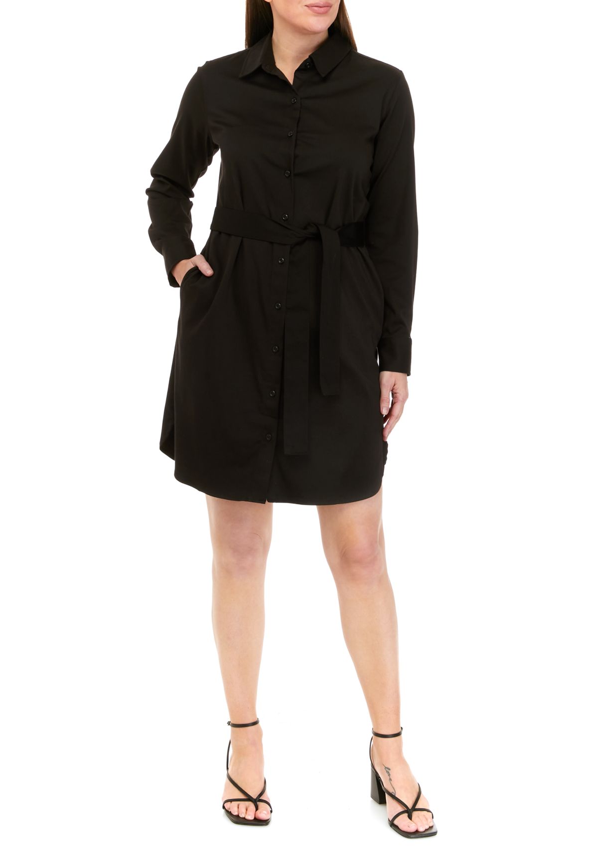 Womens Long Sleeve Button Front Dress 