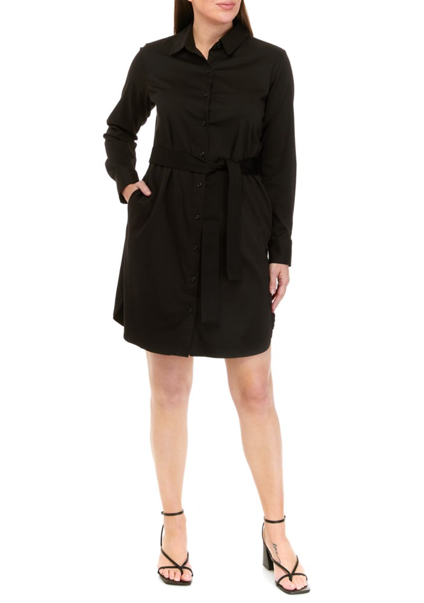 Womens Long Sleeve Button Front Dress 