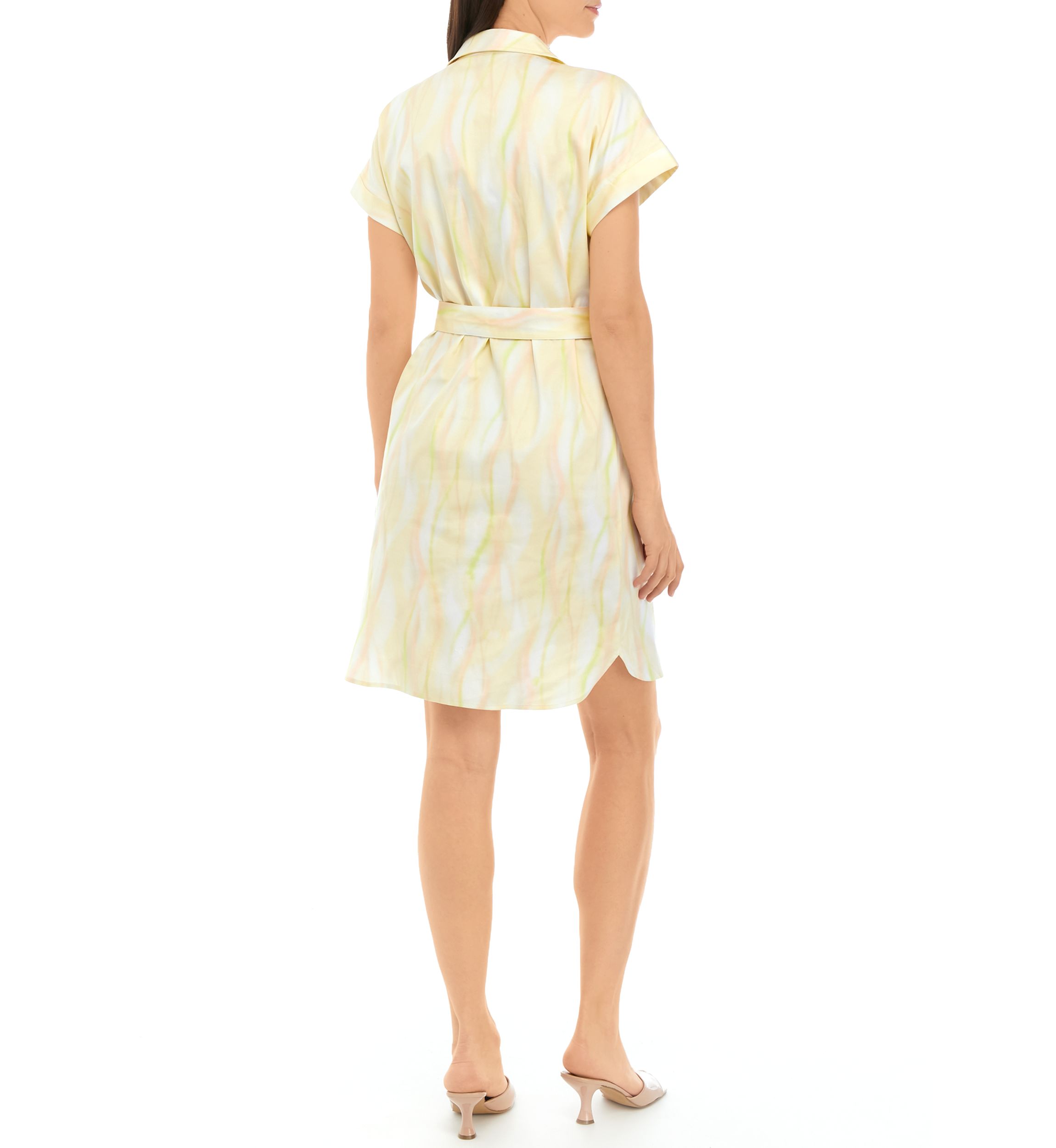 Womens Short Sleeve Button Front Printed Dress