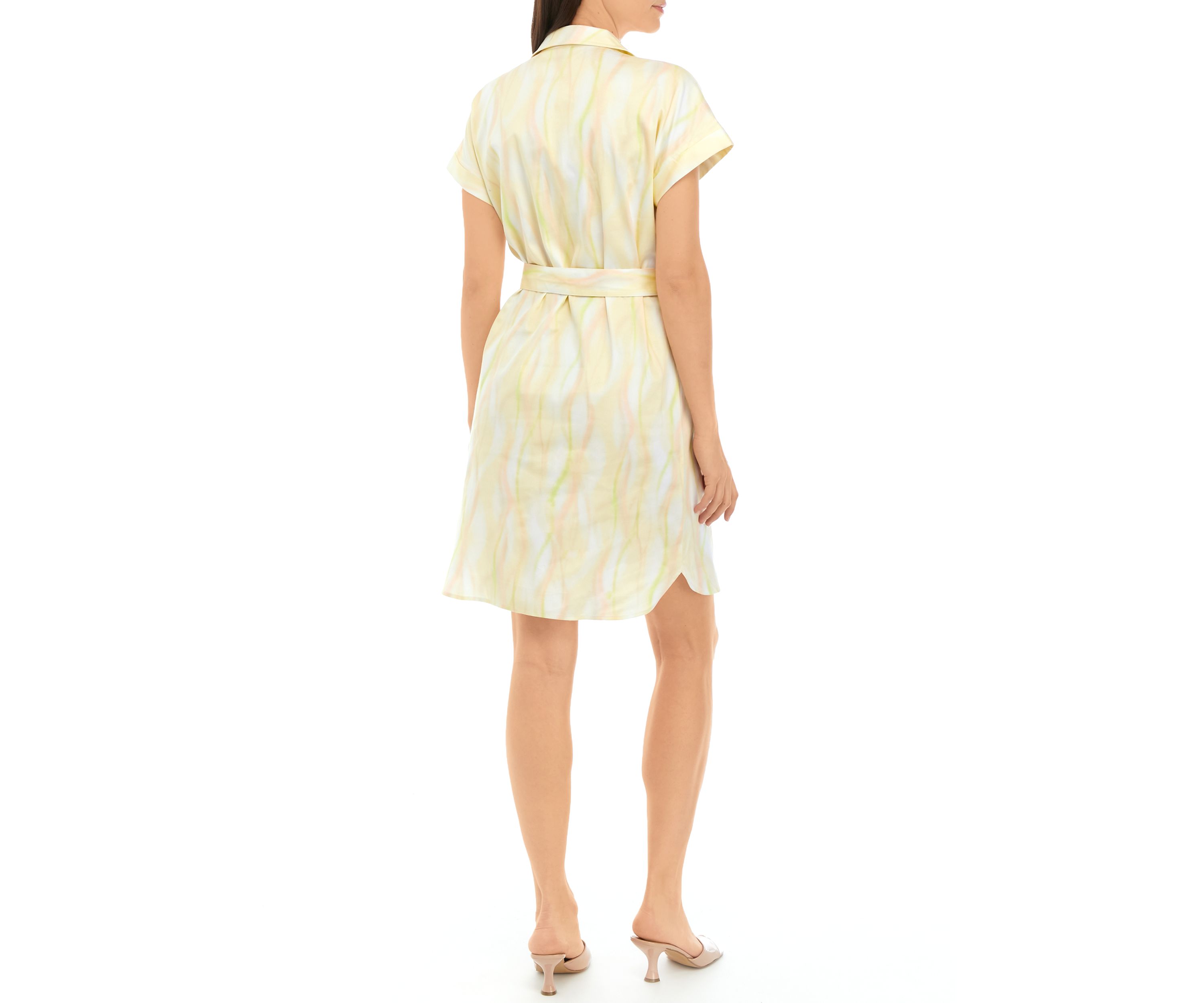 Womens Short Sleeve Button Front Printed Dress
