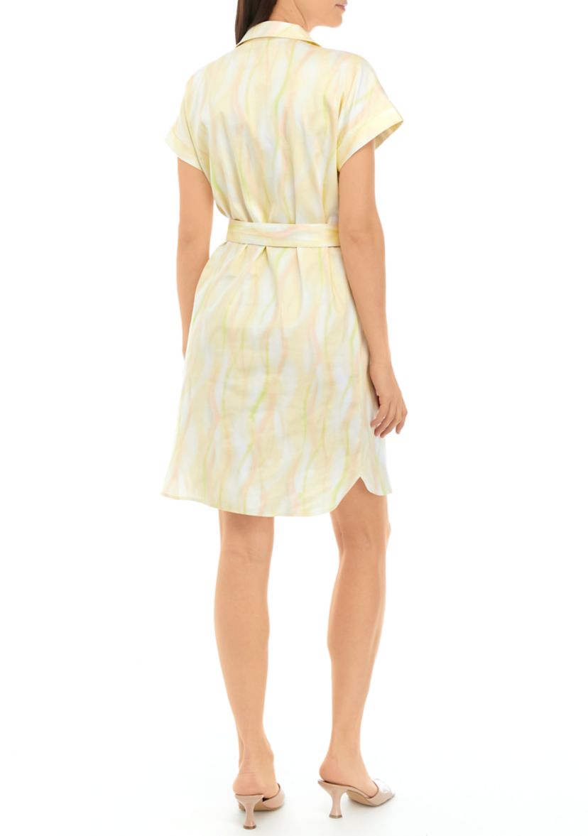 Womens Short Sleeve Button Front Printed Dress