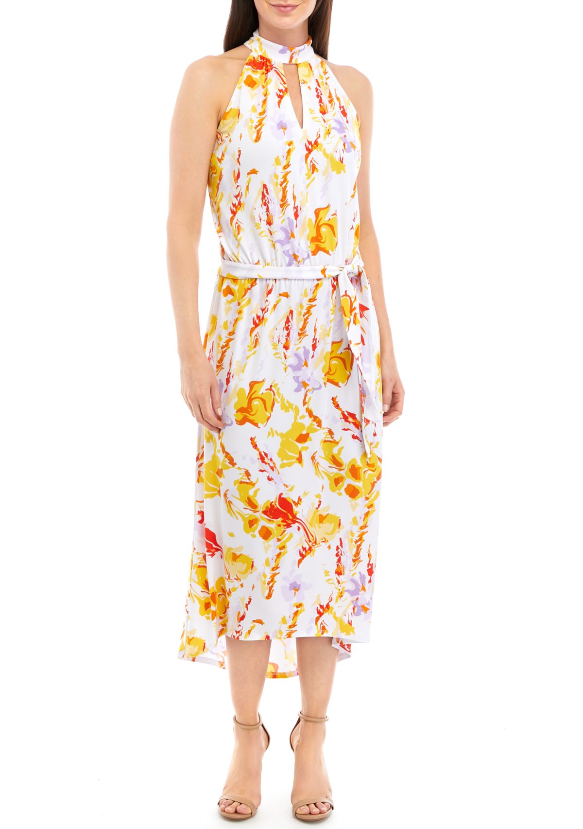 Womens Printed Halter Neck Midi Dress