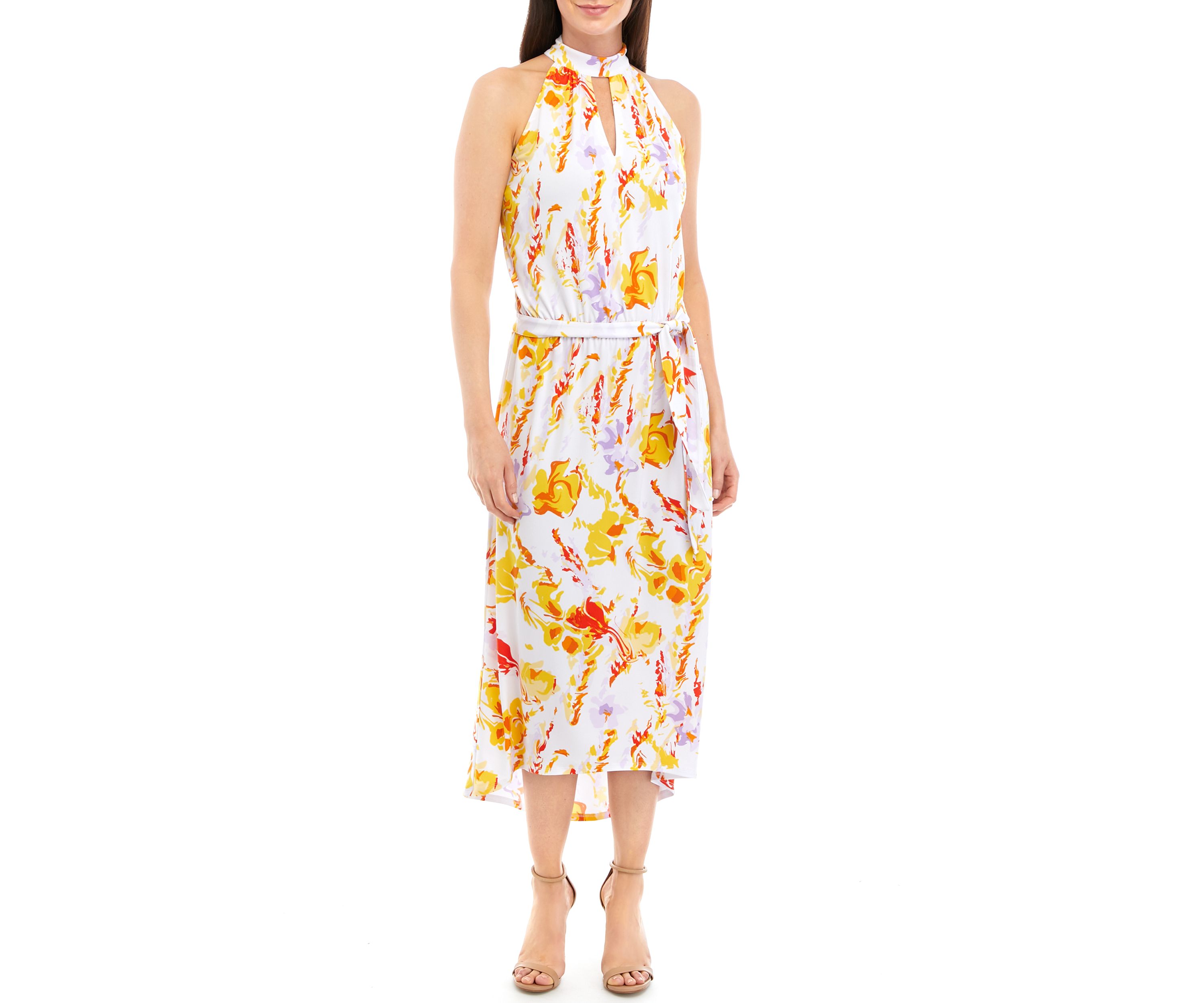 Womens Printed Halter Neck Midi Dress