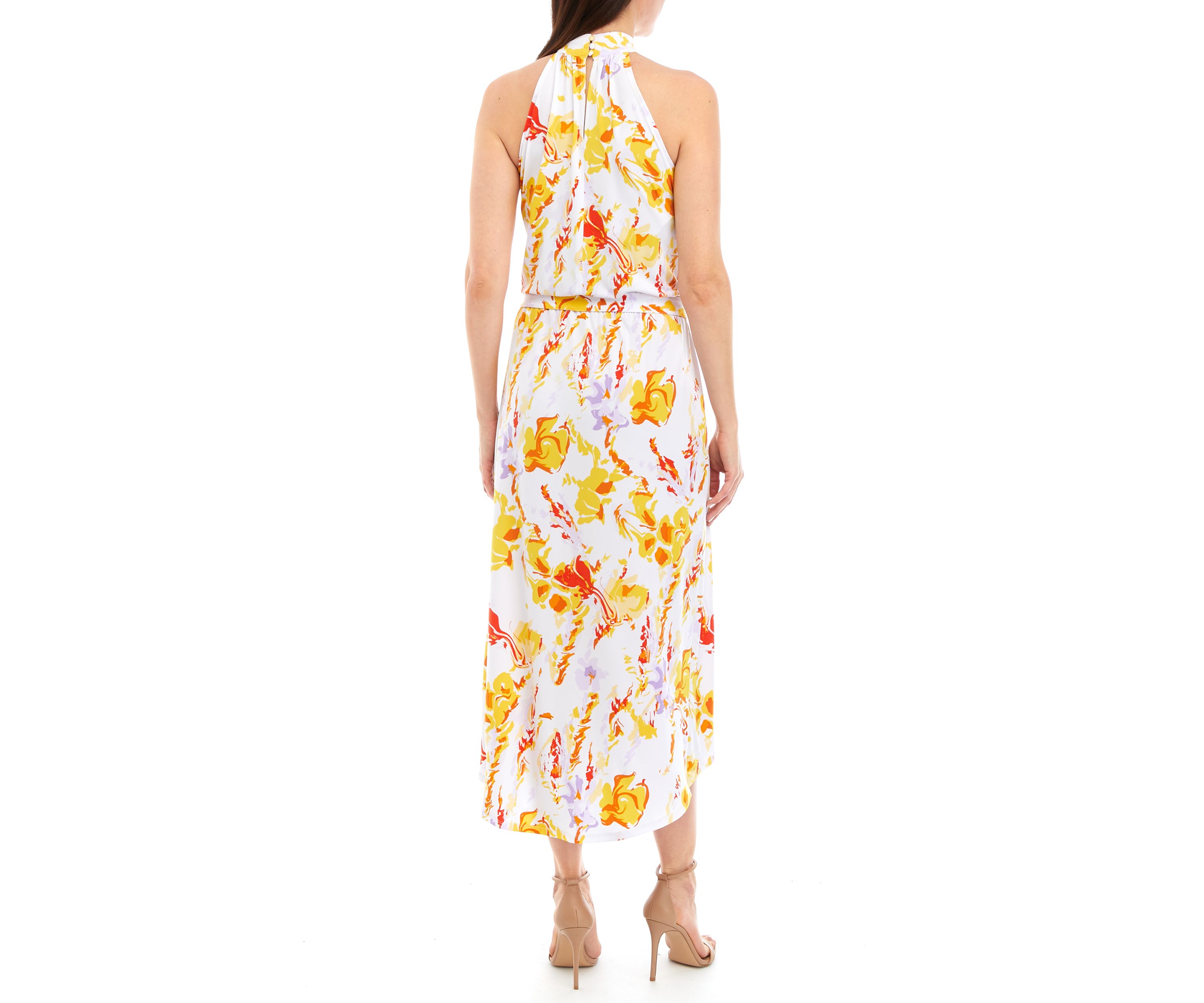 Womens Printed Halter Neck Midi Dress