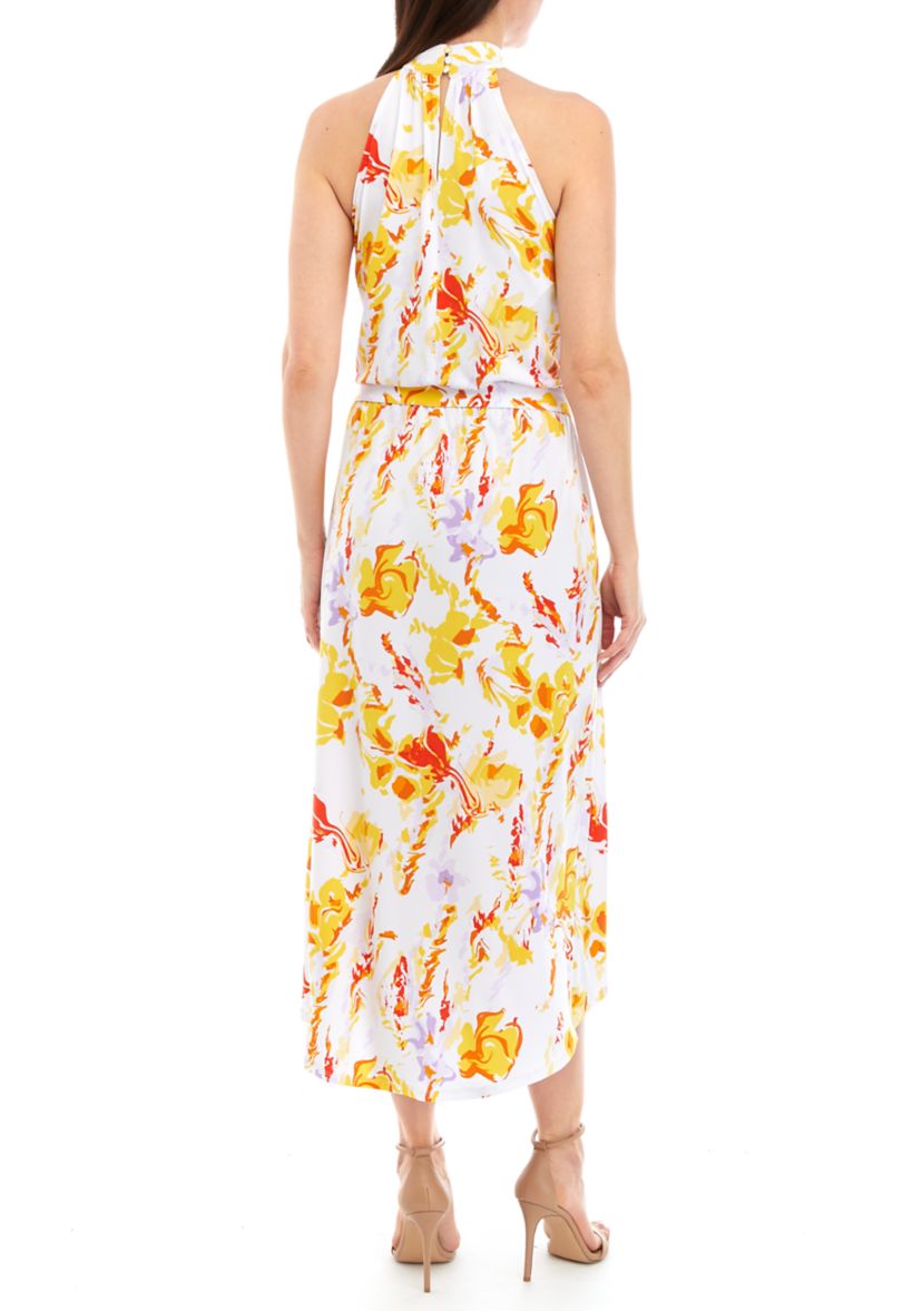 Womens Printed Halter Neck Midi Dress