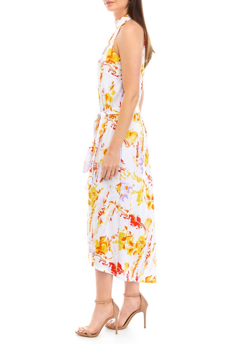 Womens Printed Halter Neck Midi Dress