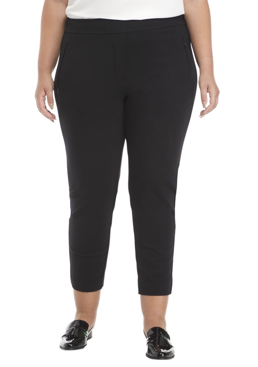Plus Size Pull On Cropped Ponte Pants 