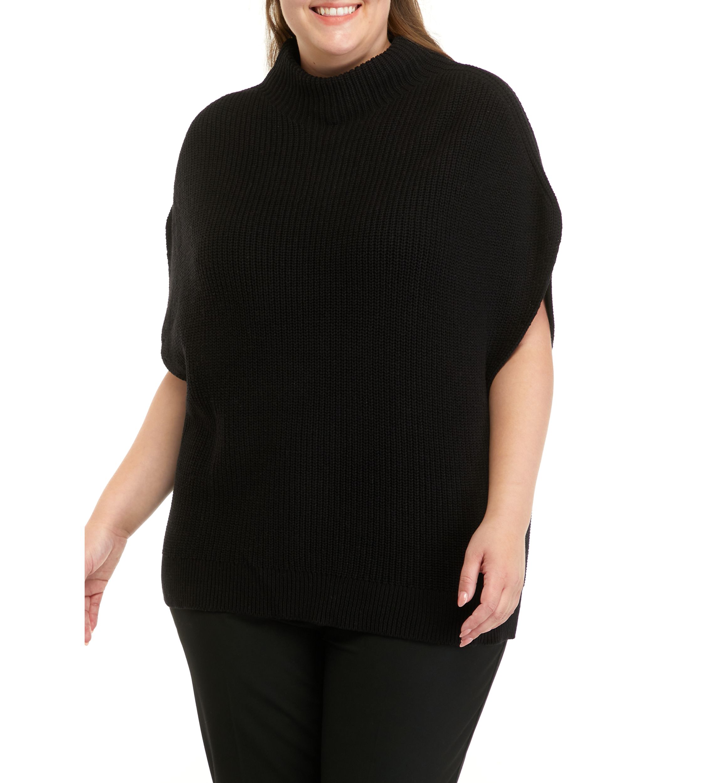 Plus Size Mock Neck Ribbed Sweater