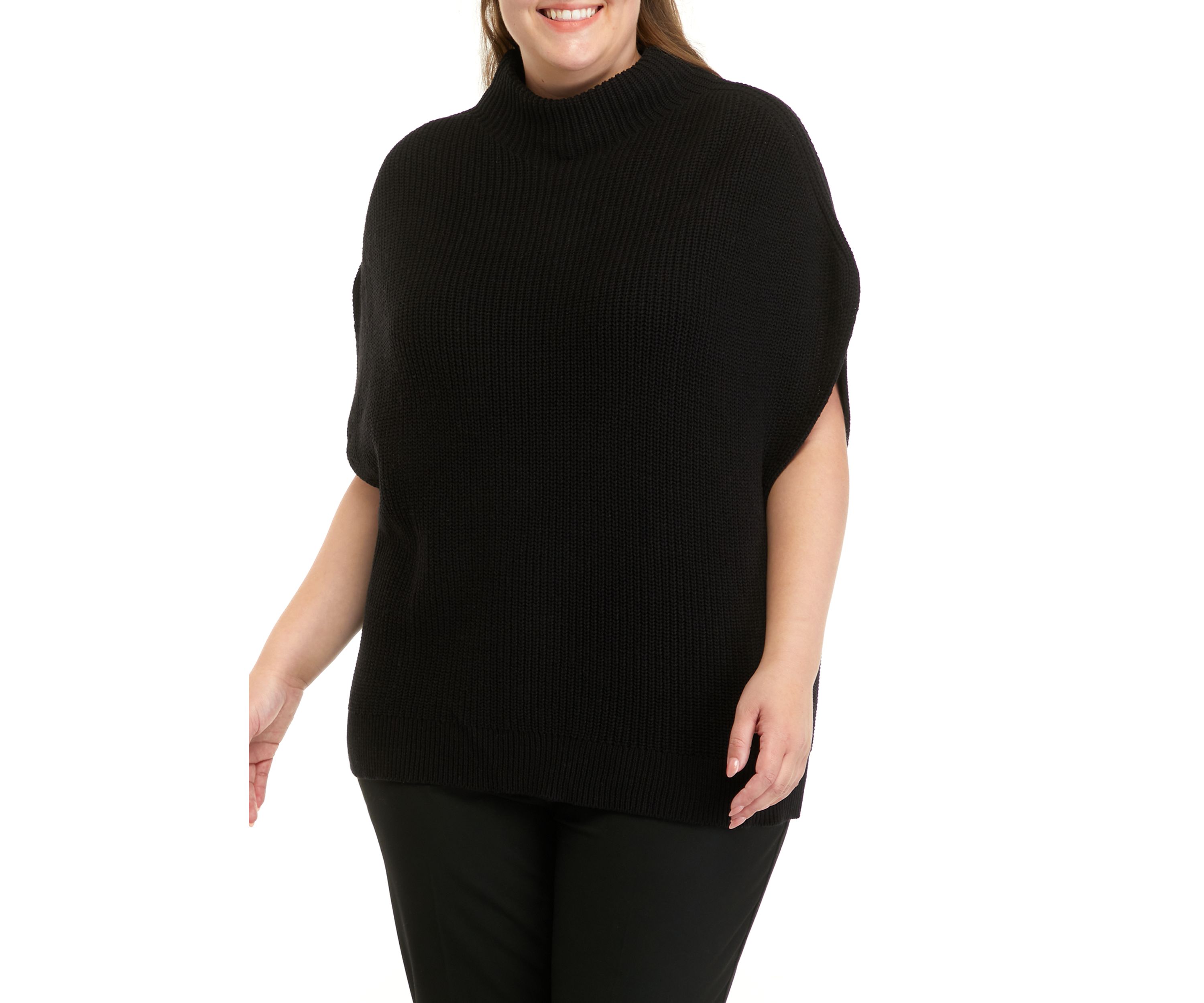 Plus Size Mock Neck Ribbed Sweater
