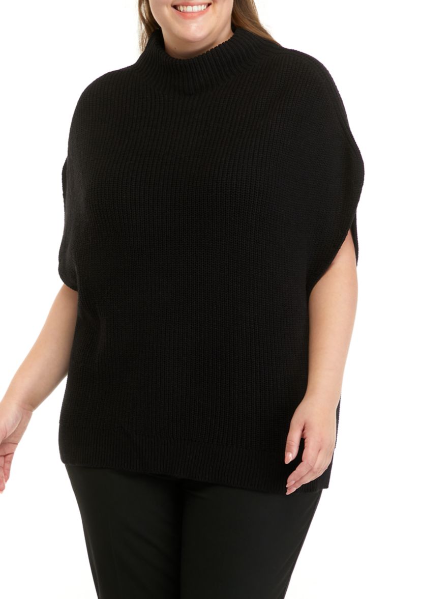 Plus Size Mock Neck Ribbed Sweater