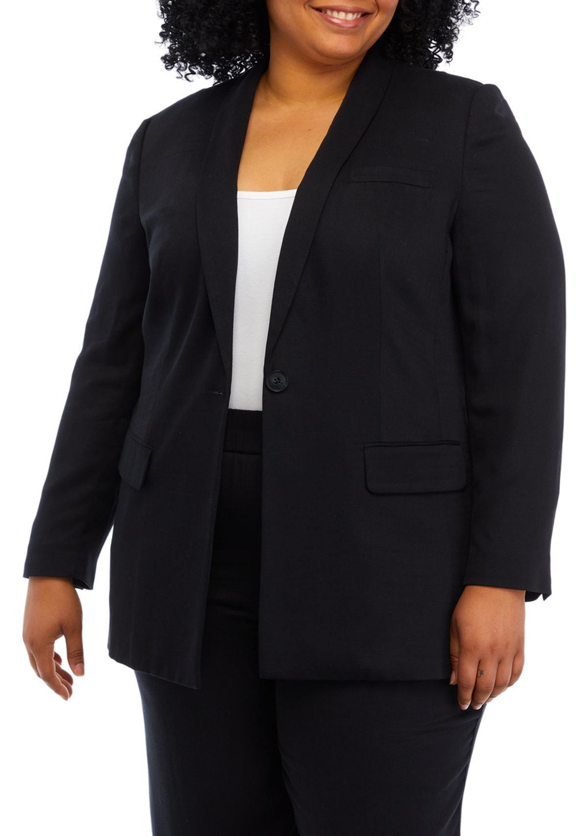 Plus Size Solid Linen Blazer