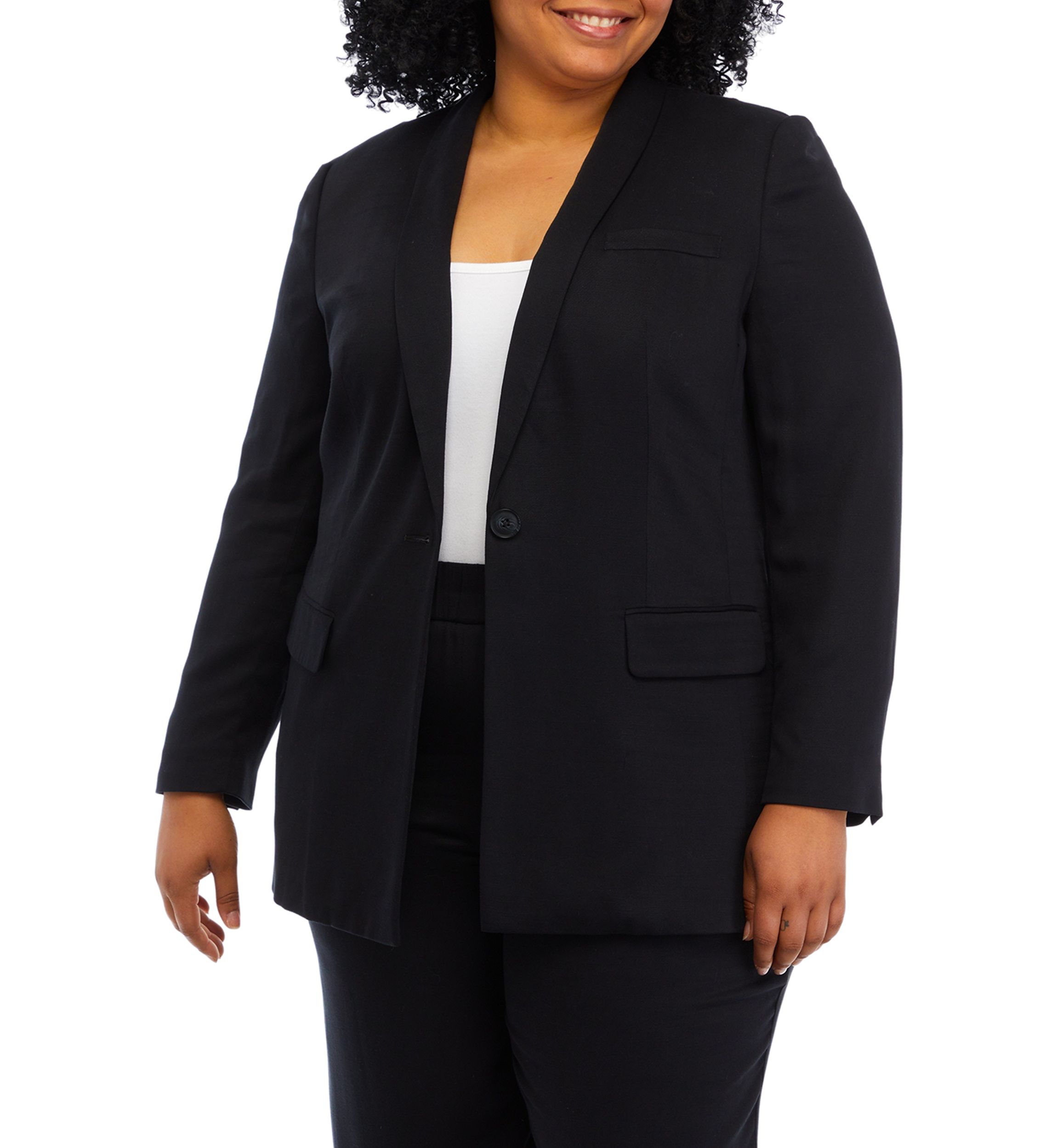 Plus Size Solid Linen Blazer
