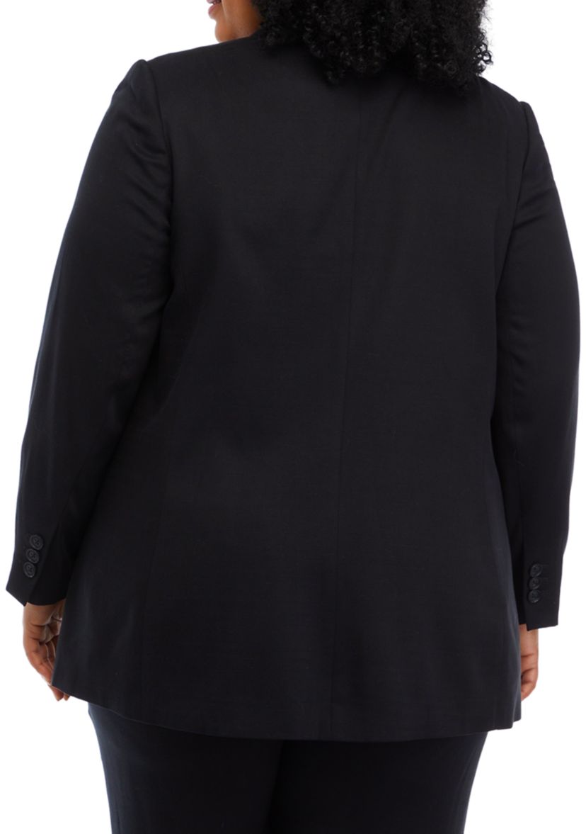 Plus Size Solid Linen Blazer