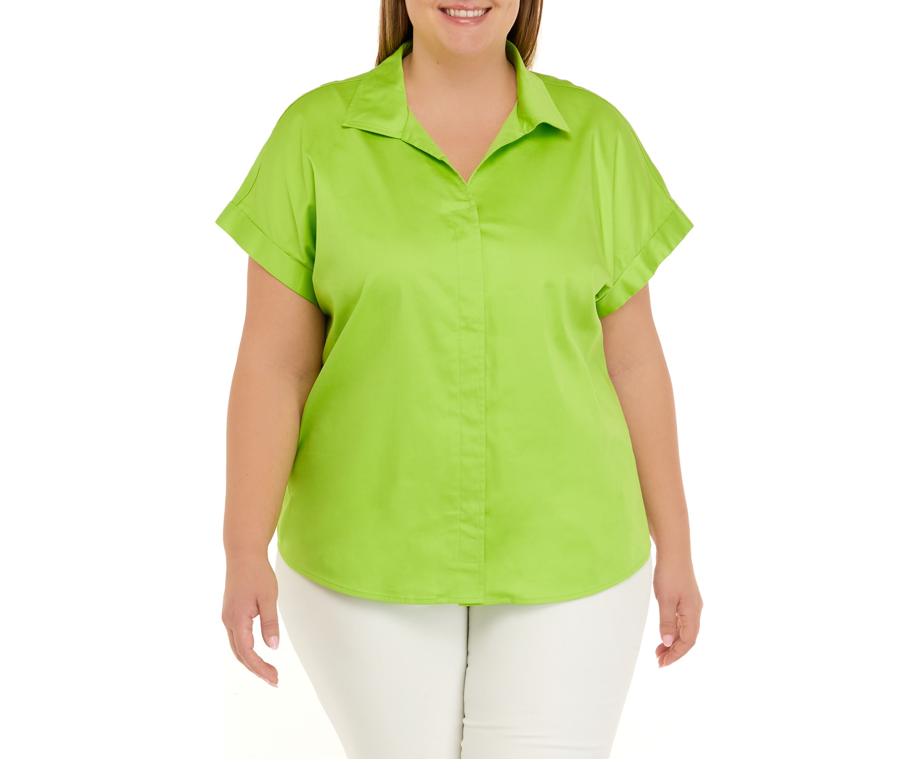 Plus Size Dolman Sleeve Collared Shirt 