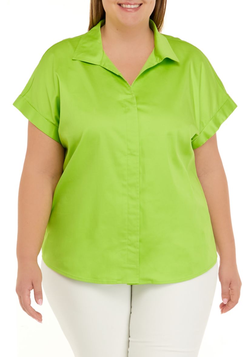 Plus Size Dolman Sleeve Collared Shirt 