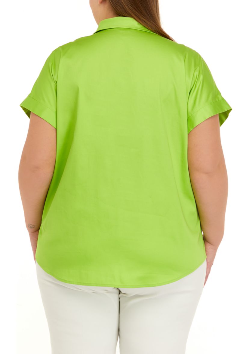 Plus Size Dolman Sleeve Collared Shirt 