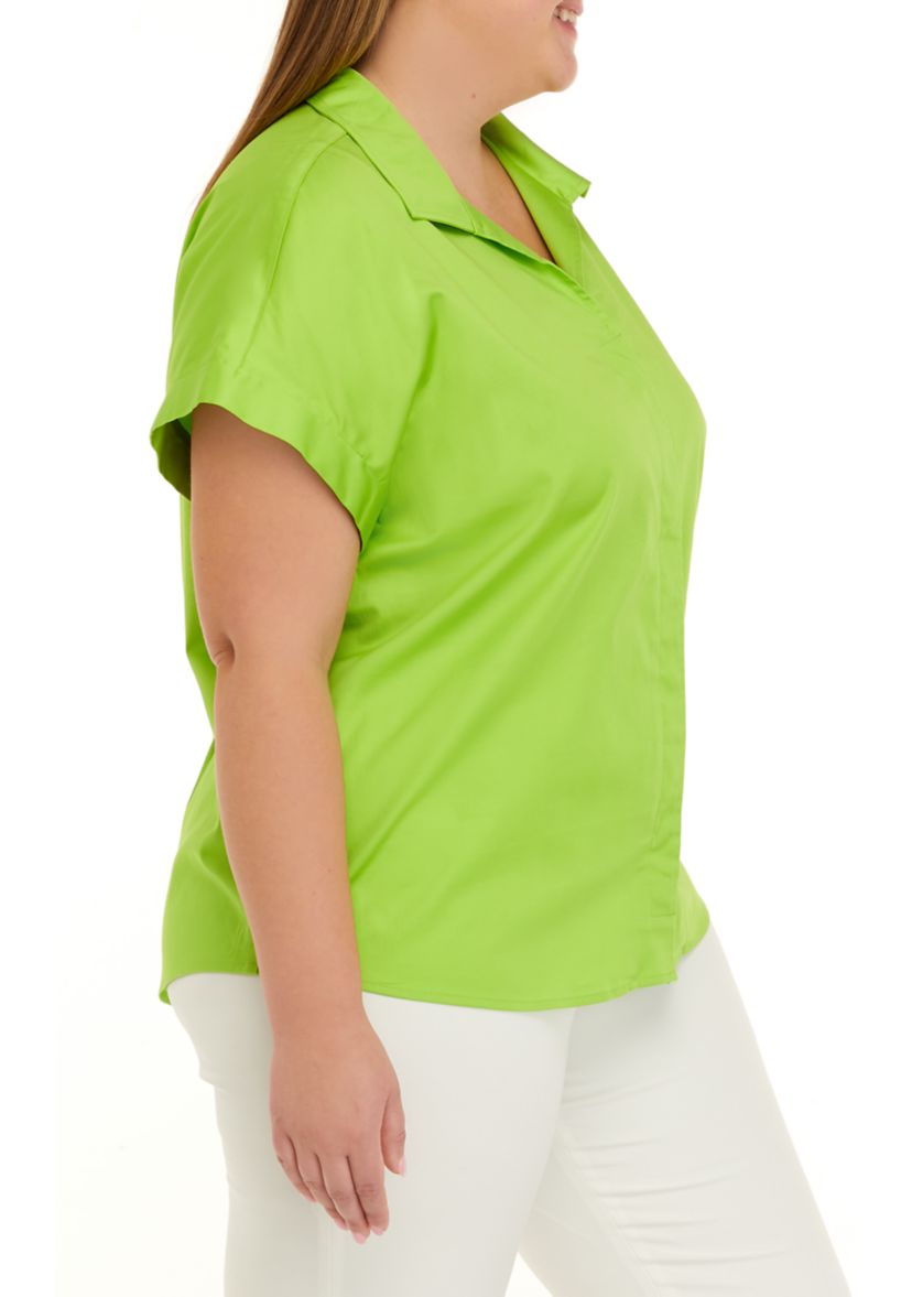 Plus Size Dolman Sleeve Collared Shirt 