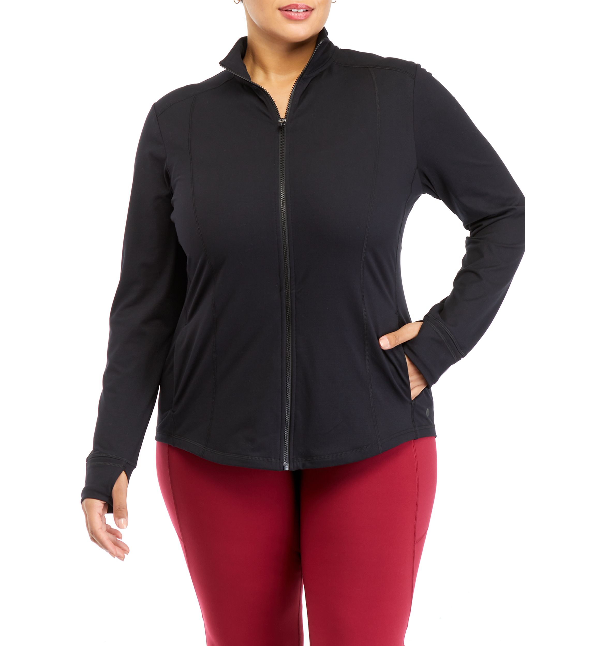 Plus Size Long Sleeve Full Zip Compression Jacket