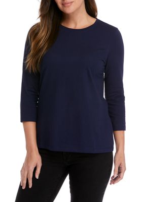 Westbound Plus Size 3/4 Sleeve Crew Neck Side Slit Shirttail Tee Shirt