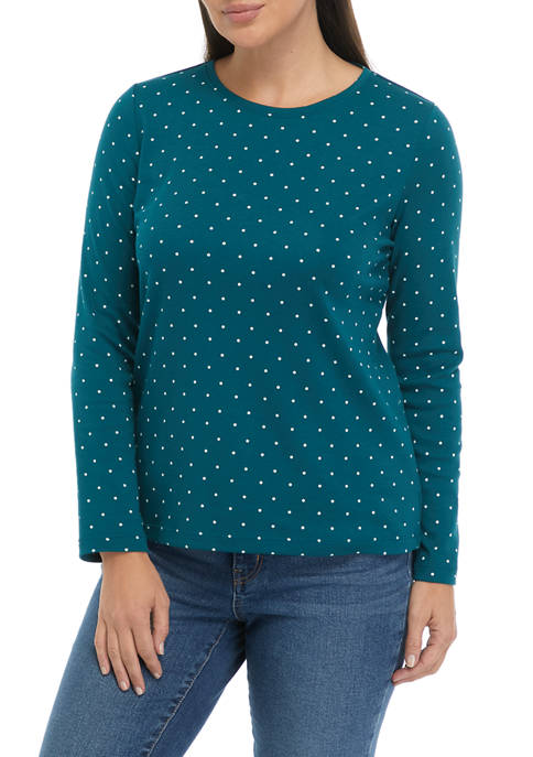 Kim Rogers® Petite Long Sleeve Polka Dot Shirt