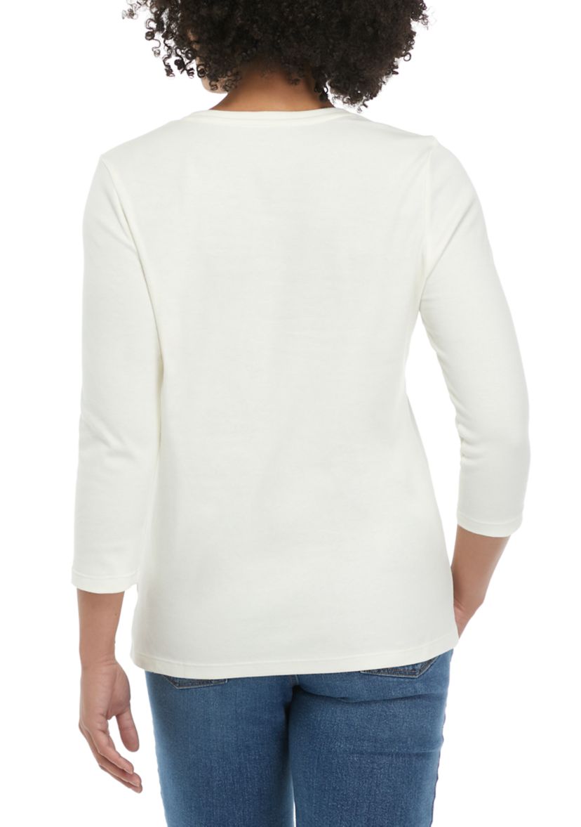 Petite Perfectly Soft 3/4 Sleeve Crew Neck T-Shirt