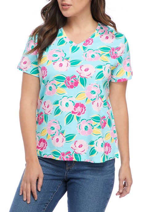 Kim Rogers® Petite Short Sleeve Floral V-Neck Shirt
