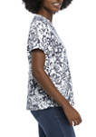 Petite Short Sleeve Floral V-Neck Shirt
