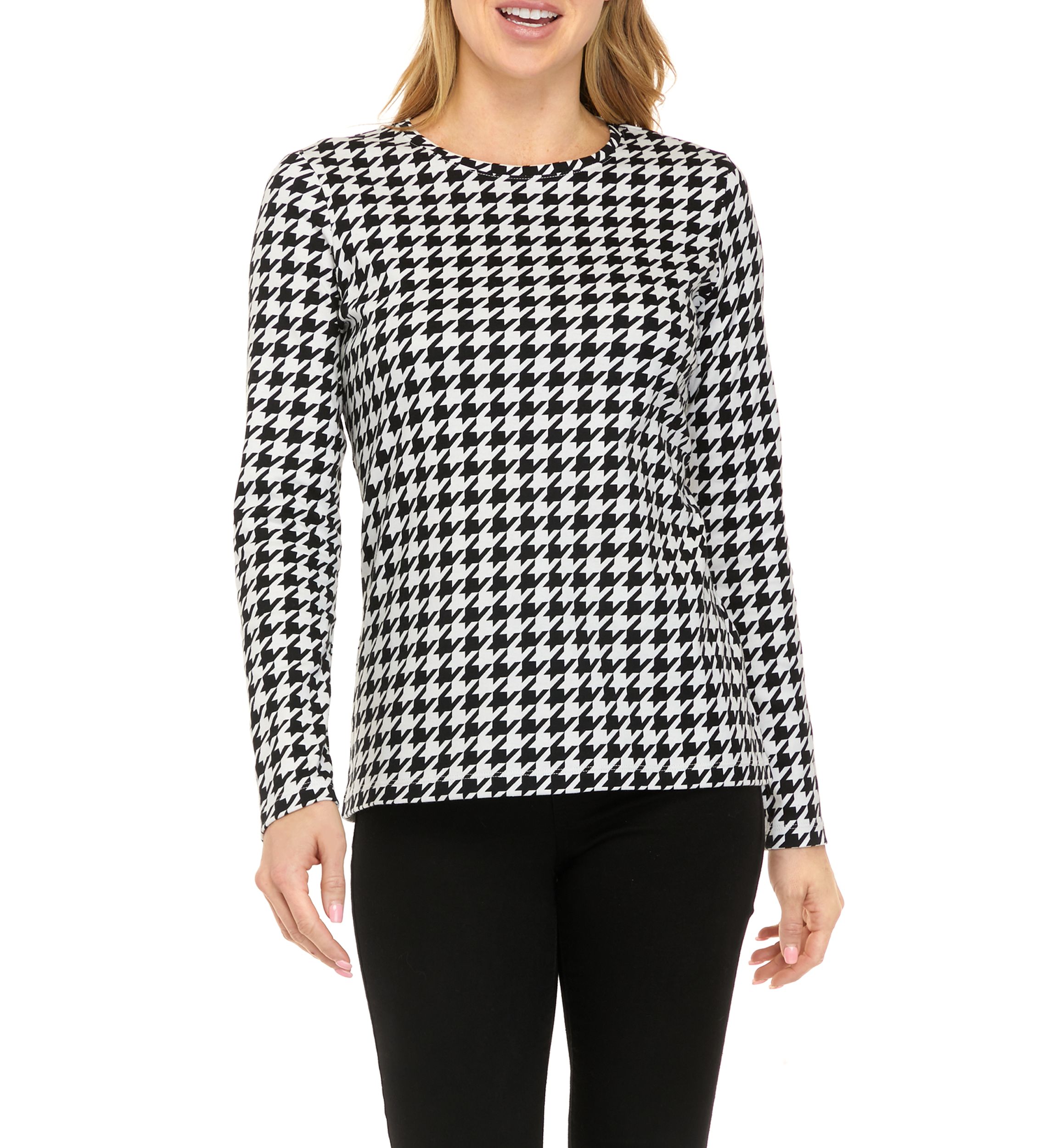 Petite Long Sleeve Crew Neck Allover Print Top