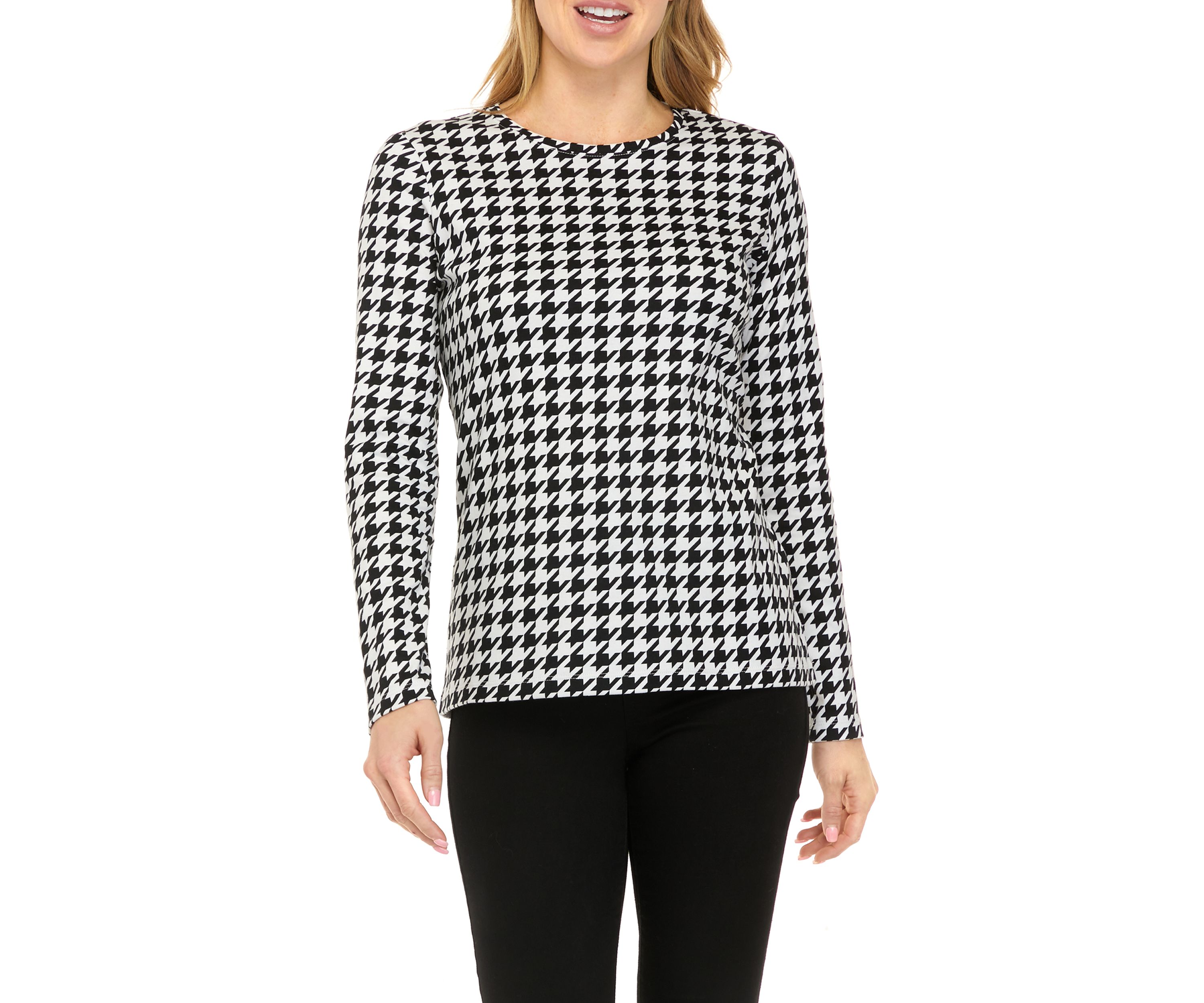 Petite Long Sleeve Crew Neck Allover Print Top