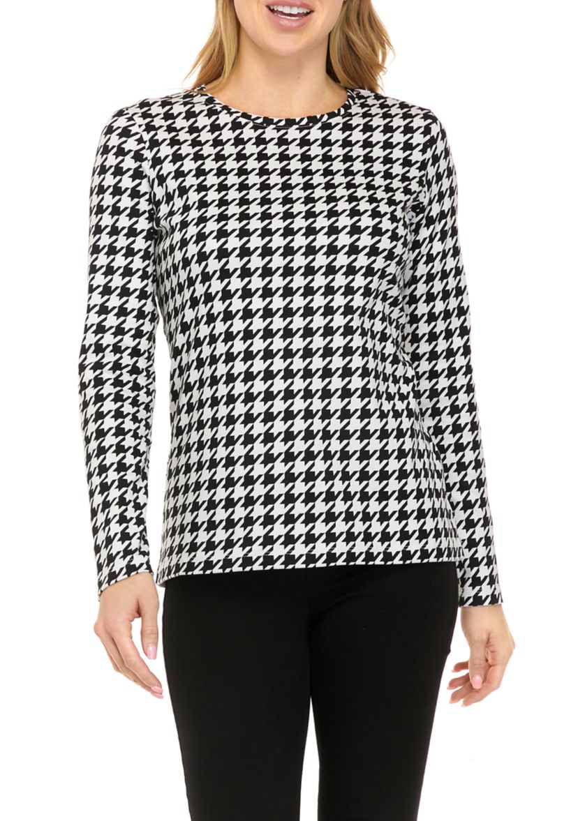 Petite Long Sleeve Crew Neck Allover Print Top