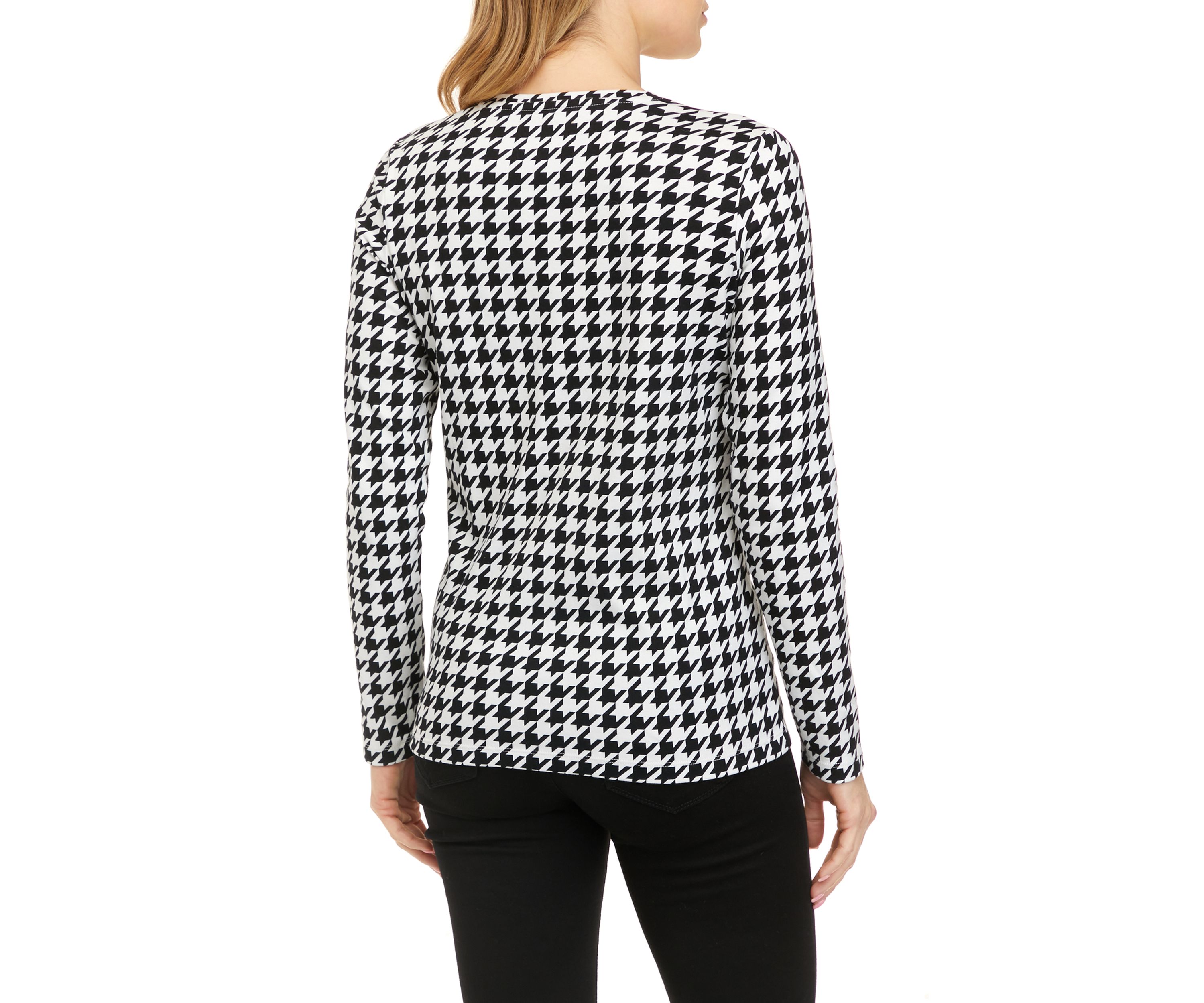 Petite Long Sleeve Crew Neck Allover Print Top