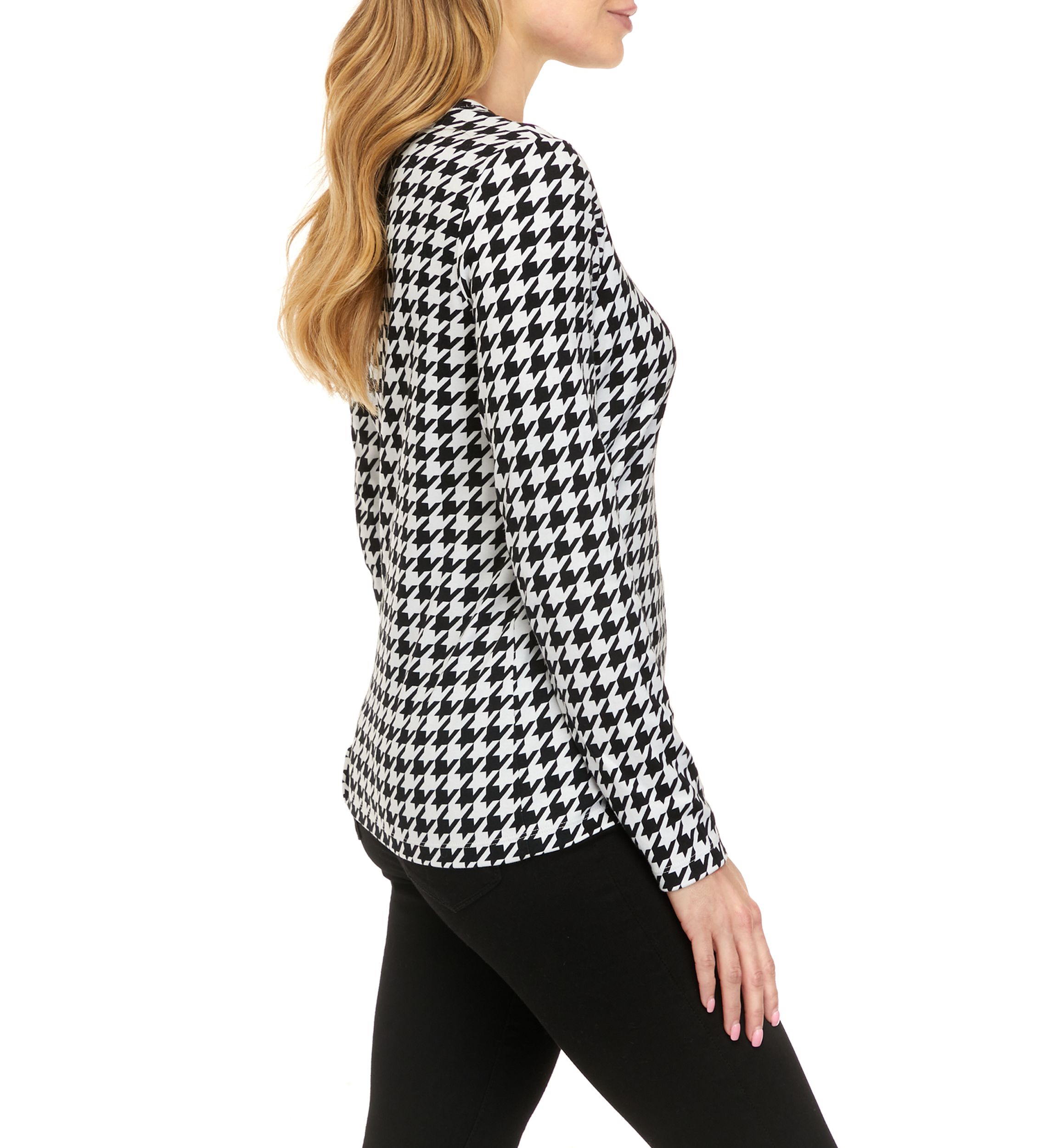 Petite Long Sleeve Crew Neck Allover Print Top