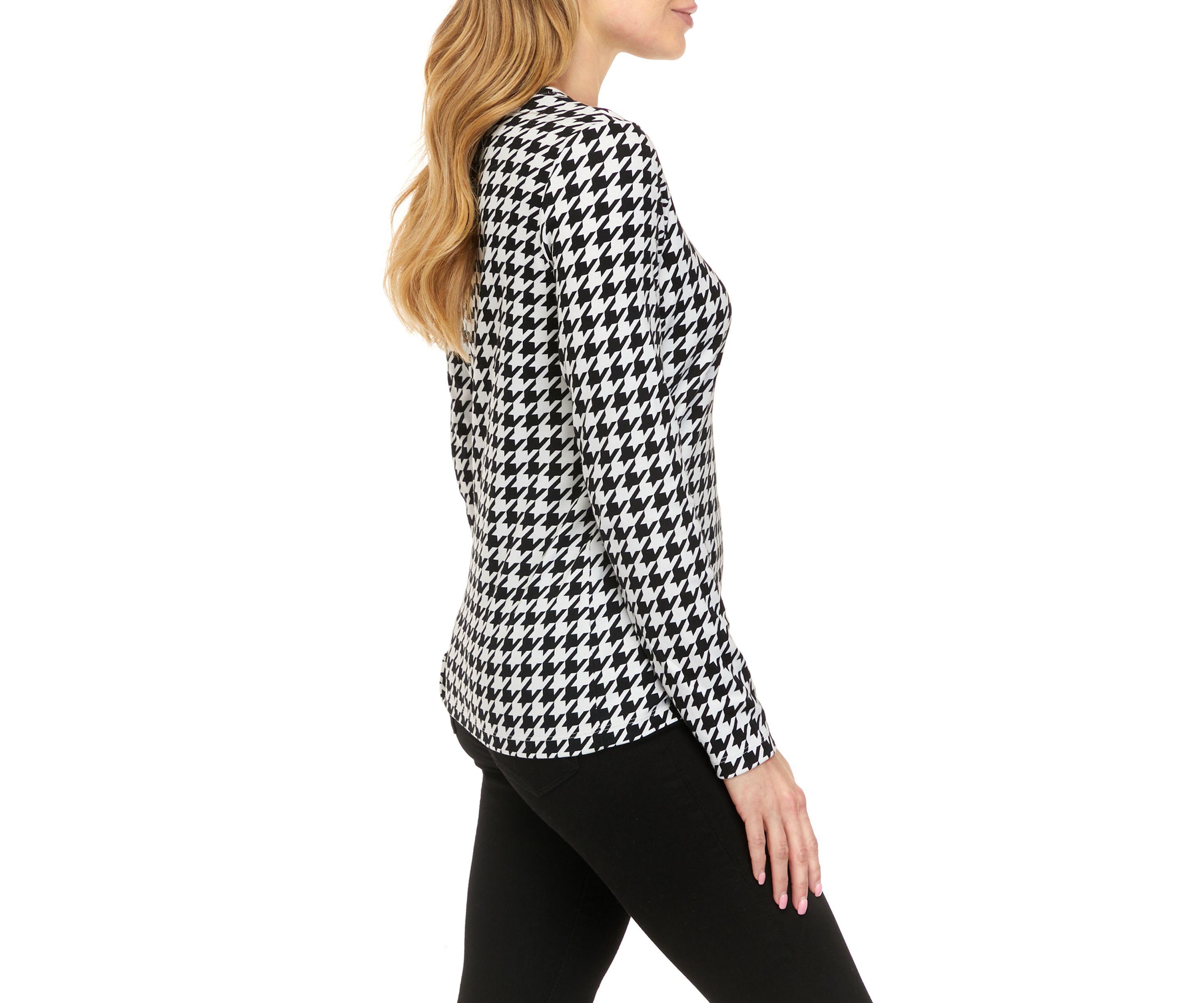 Petite Long Sleeve Crew Neck Allover Print Top