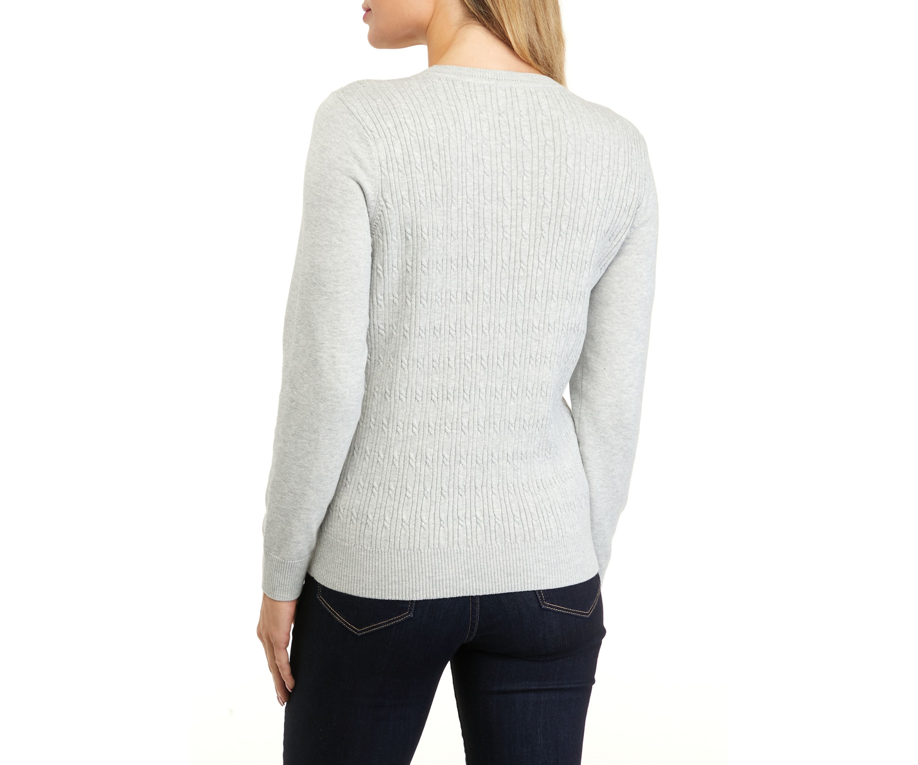 Petite Long Sleeve Cable Knit Crew Neck Sweater