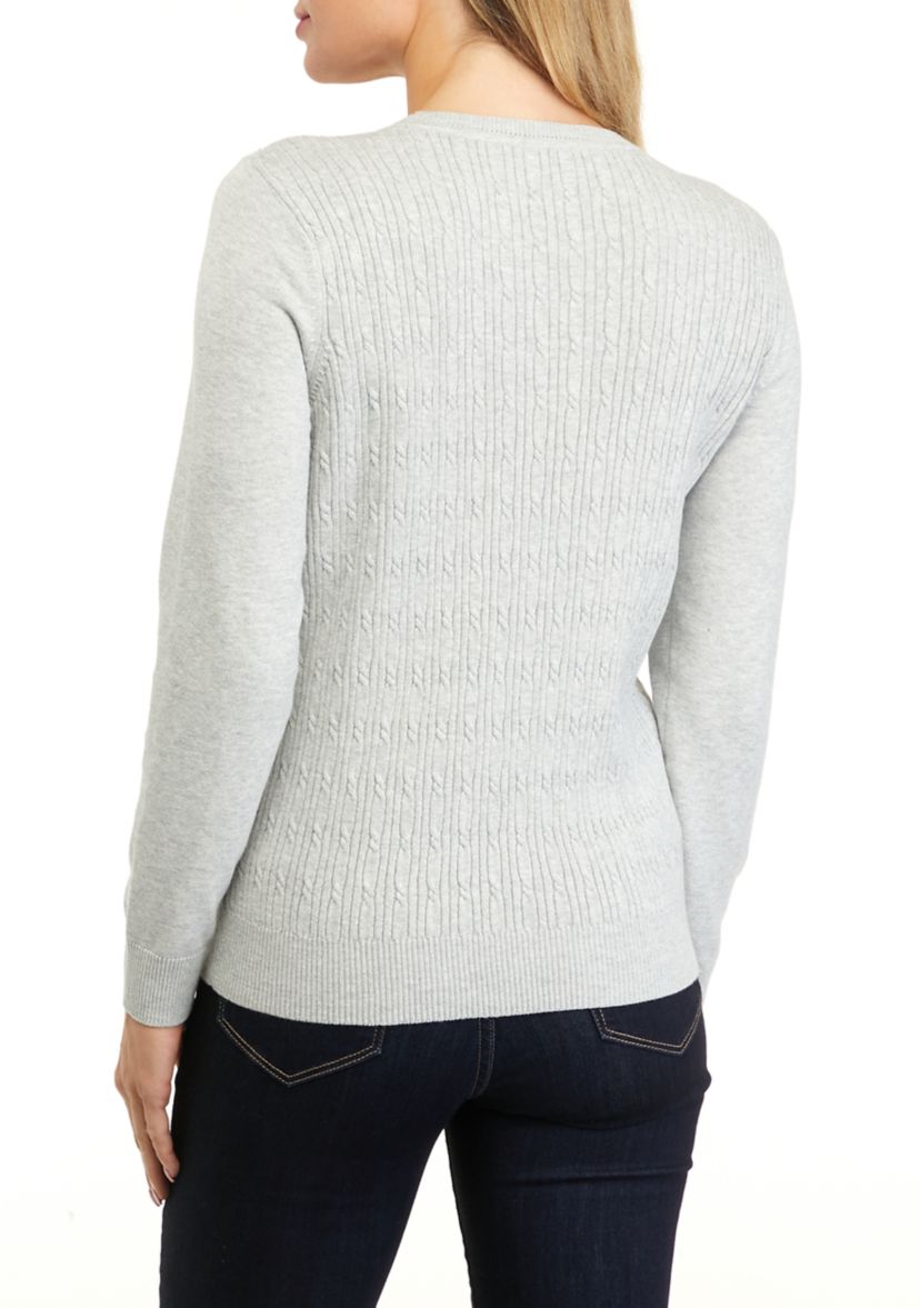 Petite Long Sleeve Cable Knit Crew Neck Sweater