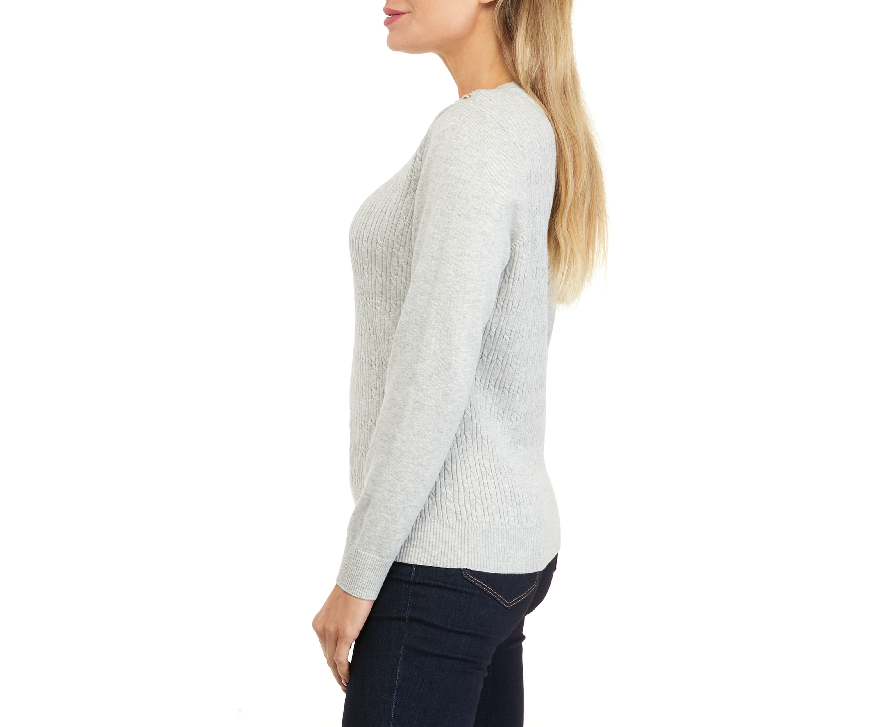 Petite Long Sleeve Cable Knit Crew Neck Sweater