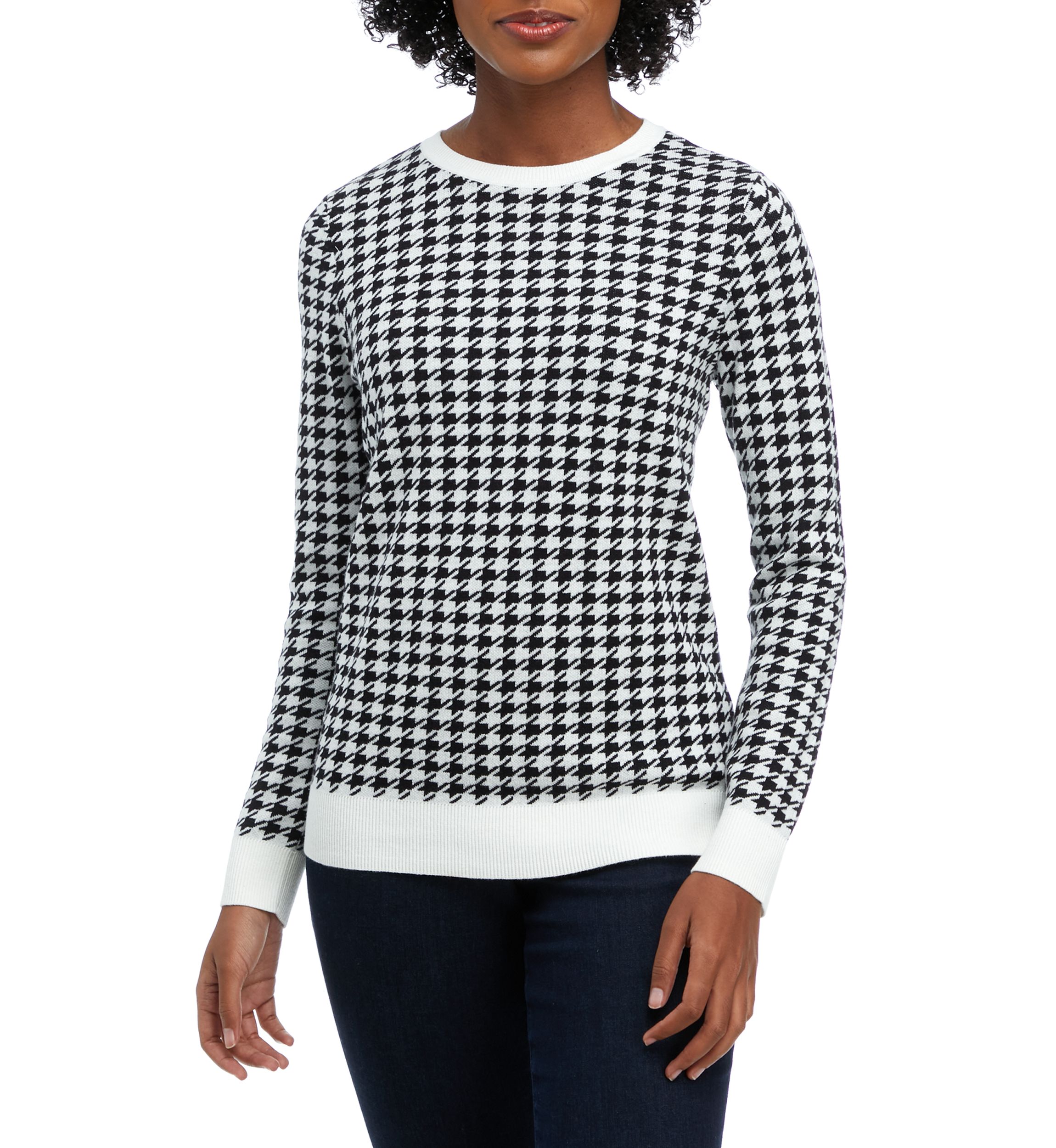 Petite Long Sleeve Crew Neck Jacquard Sweater
