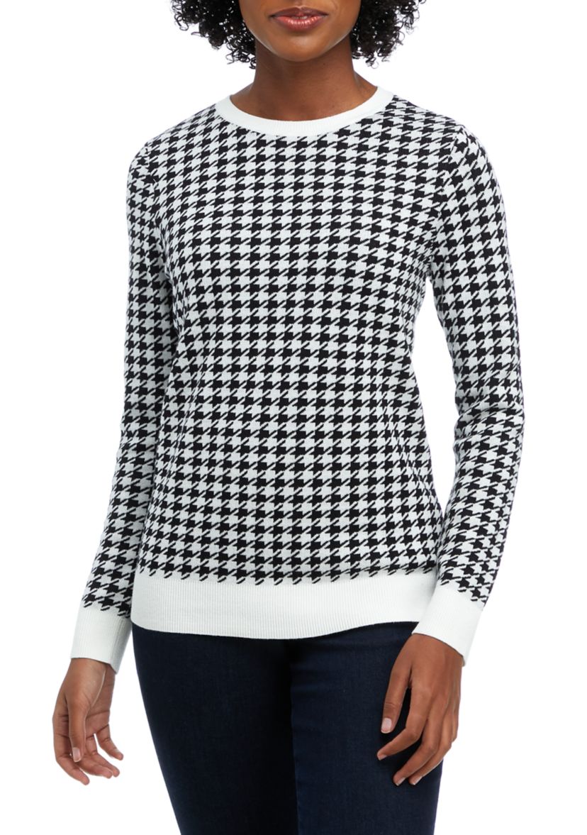 Petite Long Sleeve Crew Neck Jacquard Sweater