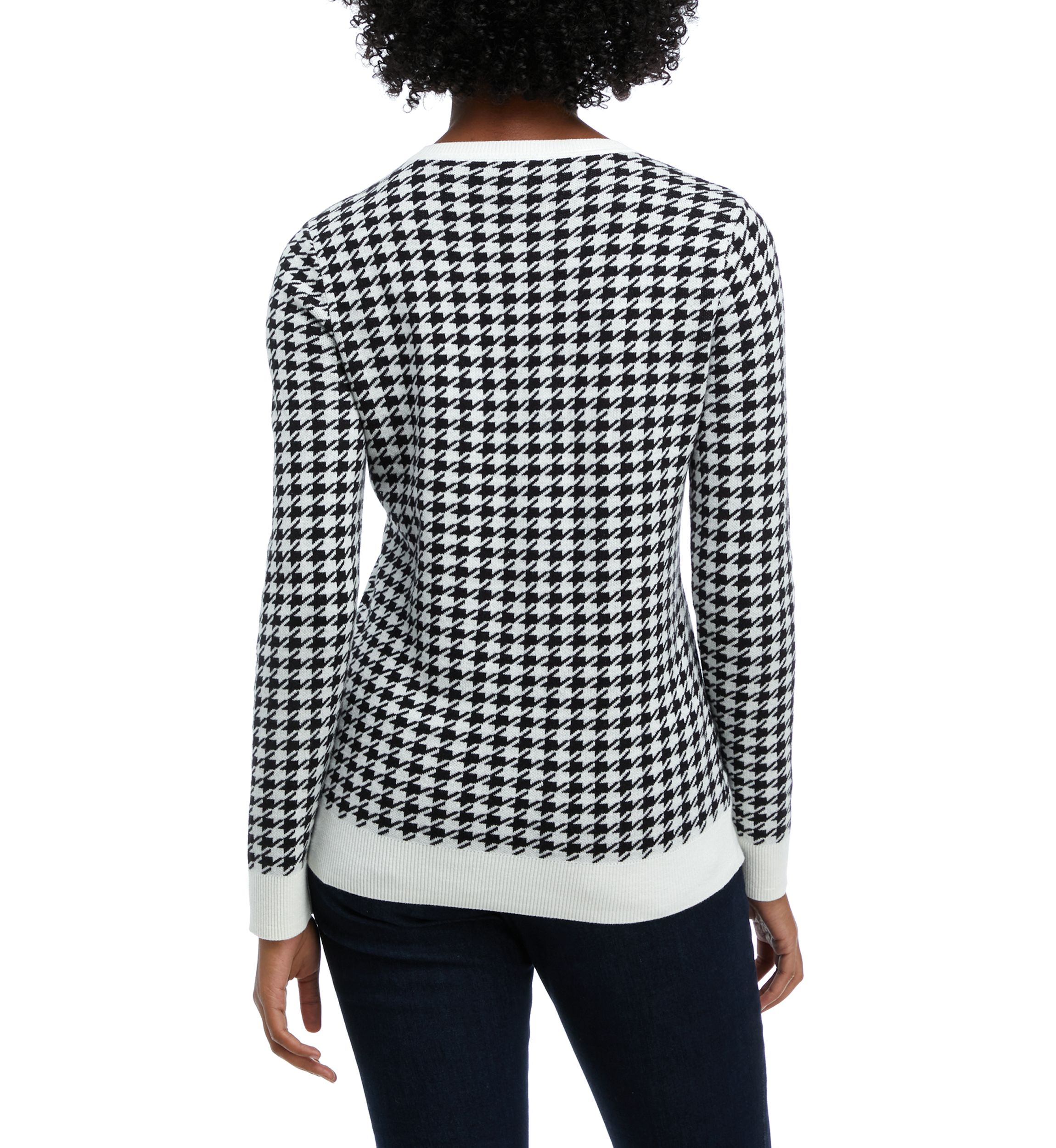 Petite Long Sleeve Crew Neck Jacquard Sweater