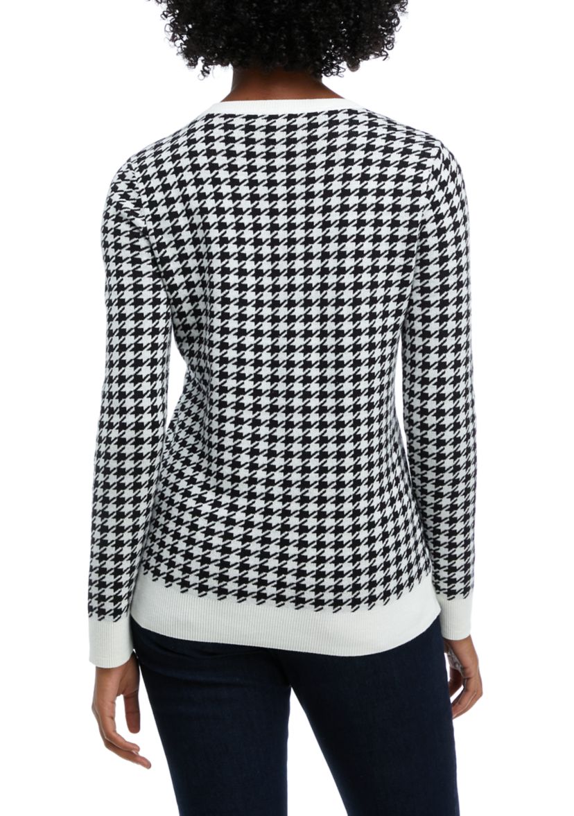 Petite Long Sleeve Crew Neck Jacquard Sweater