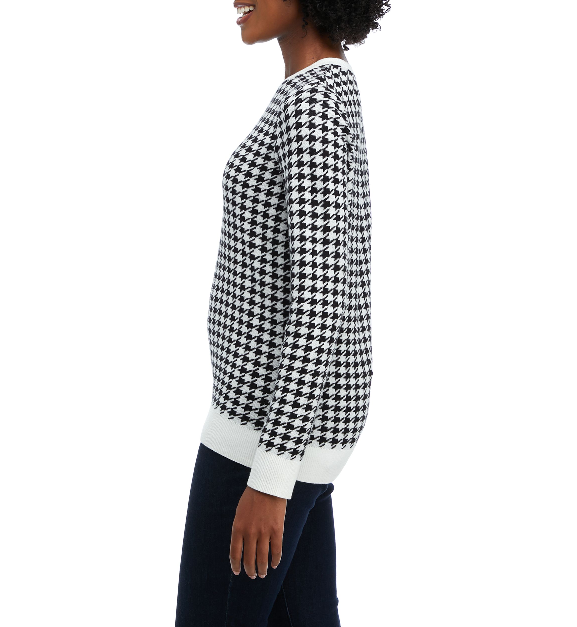 Petite Long Sleeve Crew Neck Jacquard Sweater