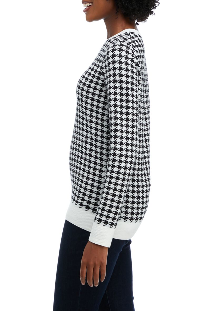 Petite Long Sleeve Crew Neck Jacquard Sweater