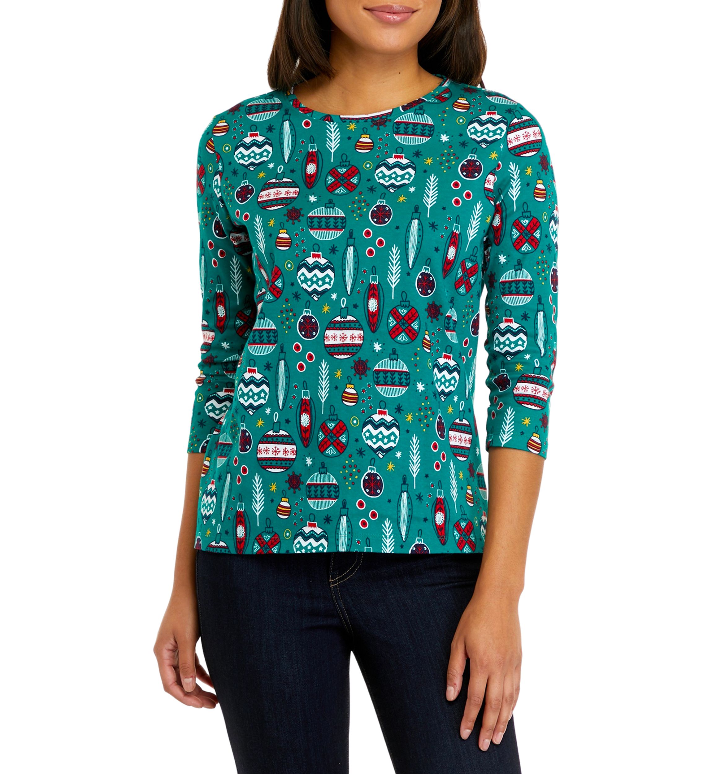 Petite 3/4 Sleeve Crew Neck Printed T-Shirt