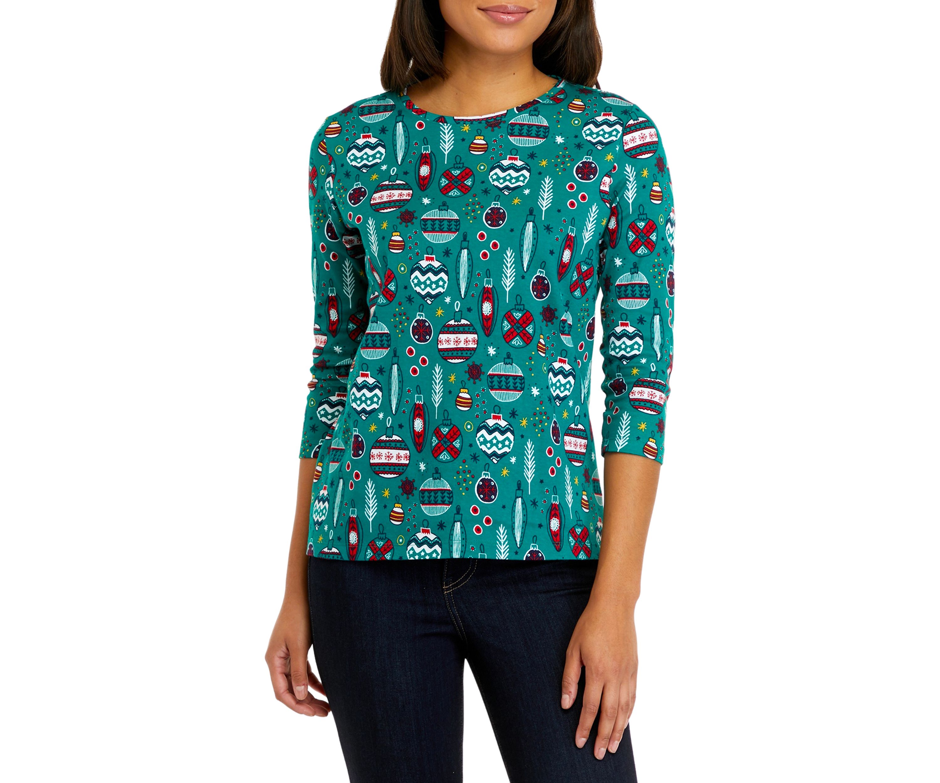 Petite 3/4 Sleeve Crew Neck Printed T-Shirt
